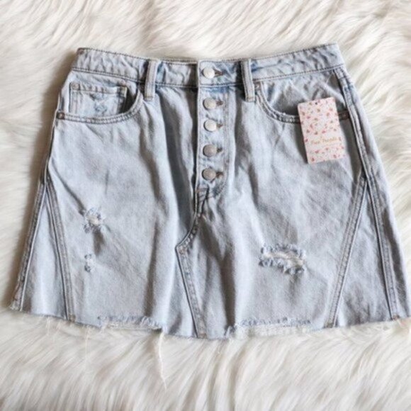 NWT Free People Mini Denim Skirt Size 27]6 A Line Button Up - Picture 3 of 7
